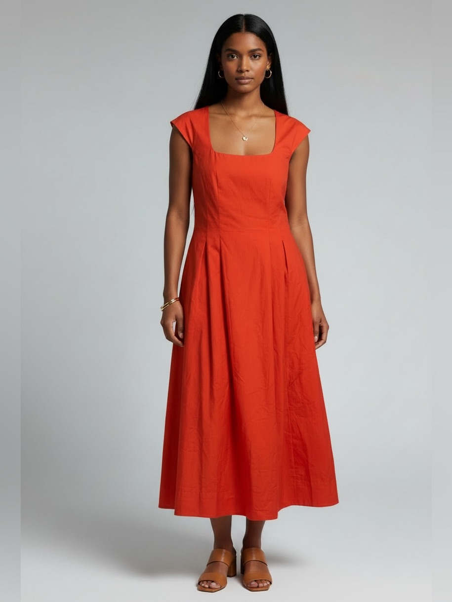 A New Day Coral Square-Neck Midi Dress